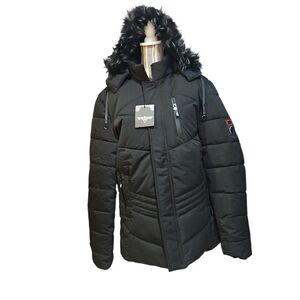 V.I.P COLLECTION Men's Black Puffer Jacket with Faux Fur Hood Size XXL